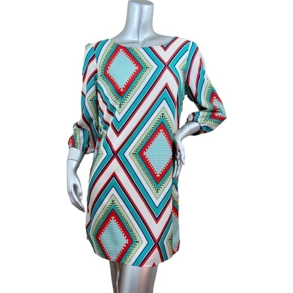 Pink Owl Multicolor Geometric Print Dress Size M